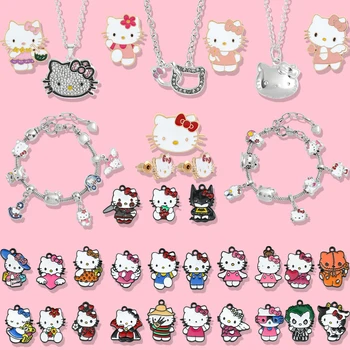 Japonské Anime KT Mačka Šperky Set Roztomilé Ružové Náramky, Náhrdelníky, Náušnice, Brošne DIY Prívesok Ornament Narodeninám Darčeky pre Dievča