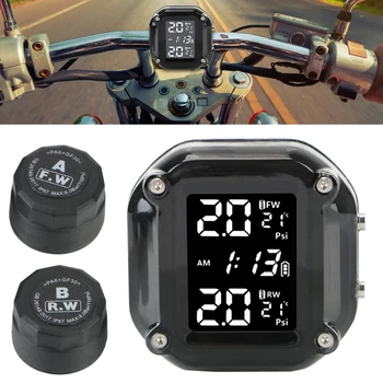Motocykel monitorovanie tlaku v pneumatikách Tlak vzduchu v Pneumatikách Systém Monitorovania Motor Pneumatiky LCD Displejom Alarm Systém s USB, Slnečná 2 Vonkajšie Senzory Nabíjania