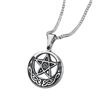Móda nehrdzavejúcej ocele kruhového pentagram prívesok s hviezdy, mesiac kľúčnu kosť náhrdelník